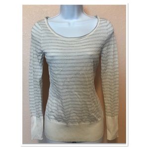 Calvin Klein White Silver Shimmer Striped Sweater